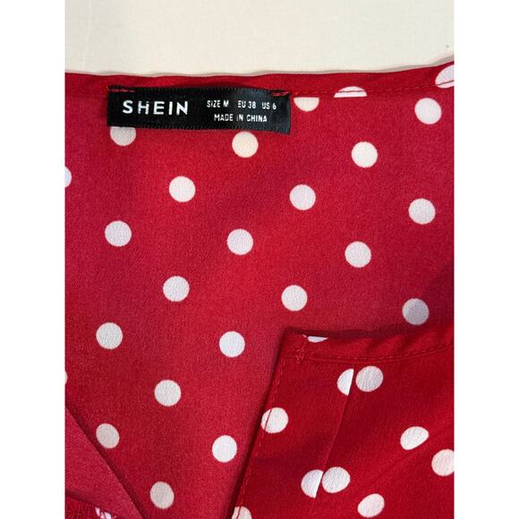 Shein Red Polka Dot Blouse Sz 6 – V-Neck Classic Fit, Retro Chic Style - Picture 2 of 4